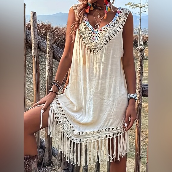 Dresses & Skirts - Bohemian Cream Fringe Dress